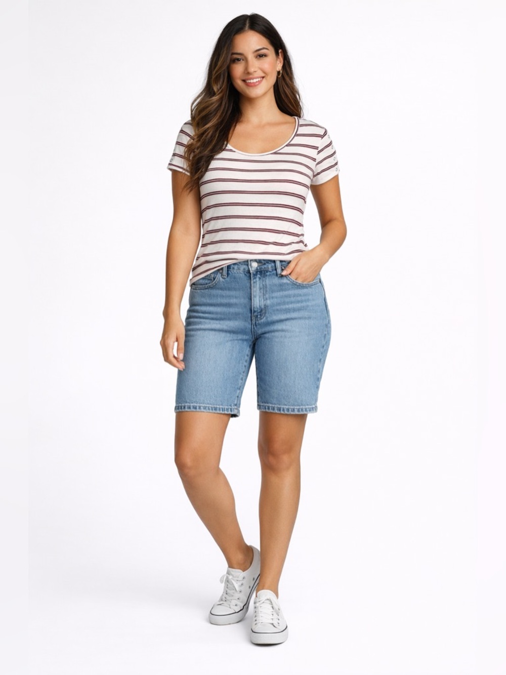 Pink Rose Striped Tee Size S Casual Stretch Top